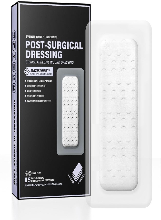 EVERLIT CARE EVERLIT Post-Surgical Dressing | Sterile Waterproof Adhesive Dressing for Post-Operative Wound Care | Hypoallergenic Silicone Coated Bandage for Surgical Incision Pack of 5 (4" x 8") - Image 1